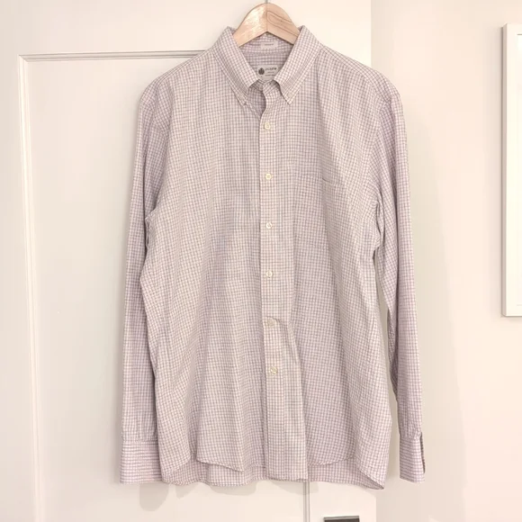 J.Crew men's dress shirt, size large, pink-white-blue checkered pattern - Picture 1 of 3